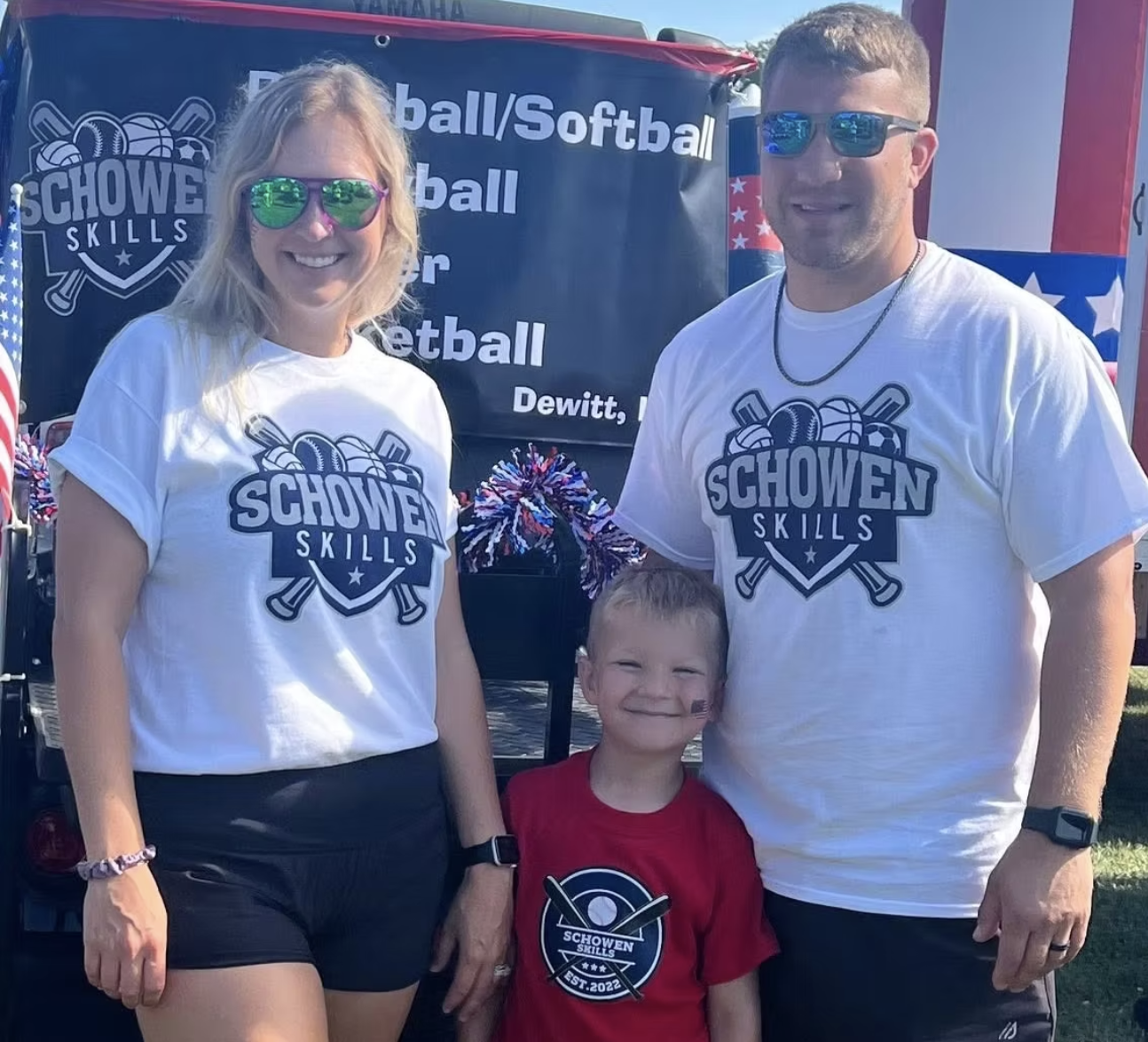 Jordan and Taylor Owen with their son at a Schowen Skills event